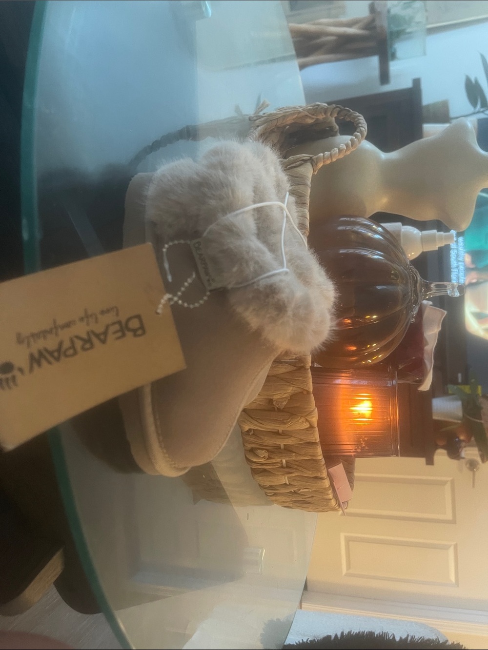 BearPaw Taupe Plush Faux Fur Slipper with Soft Trim